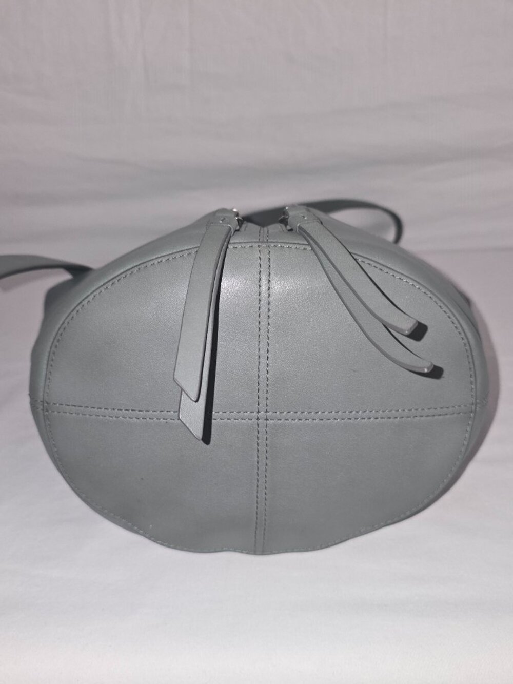 All Saints Fetch Mink Gray Leather Crossbody Bag With Whipstitch Top Handle - Picture 8 of 8